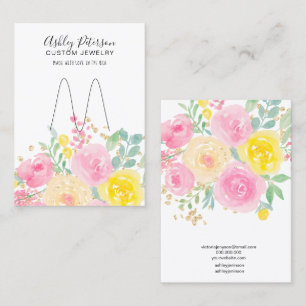 Bloemen waterverf roze sieraden ring display visitekaartje