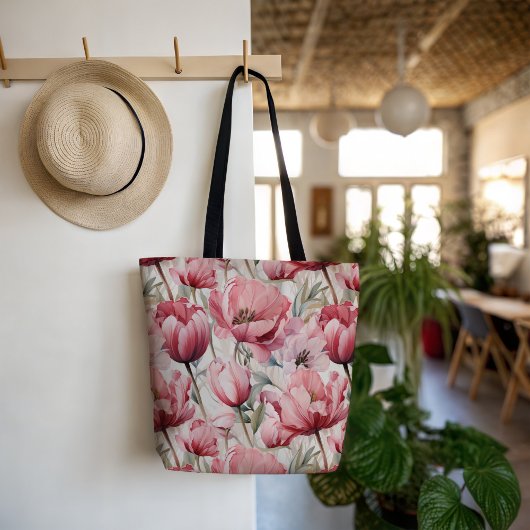 Bloemen Waterverf Roze Tulpenpatroon Crossbody Tas