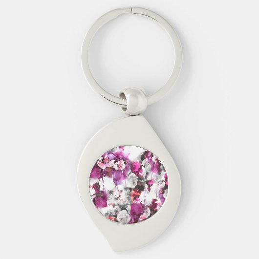 Bloemen Waterverf - Roze & wit abstract design Sleutelhanger (Voorkant)