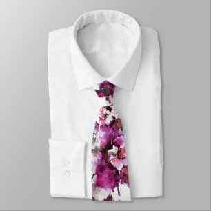 Bloemen Waterverf - Roze & wit abstract design Stropdas