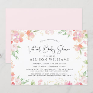 Bloemen Waterverf Virtual Pink Gold Baby shower Kaart