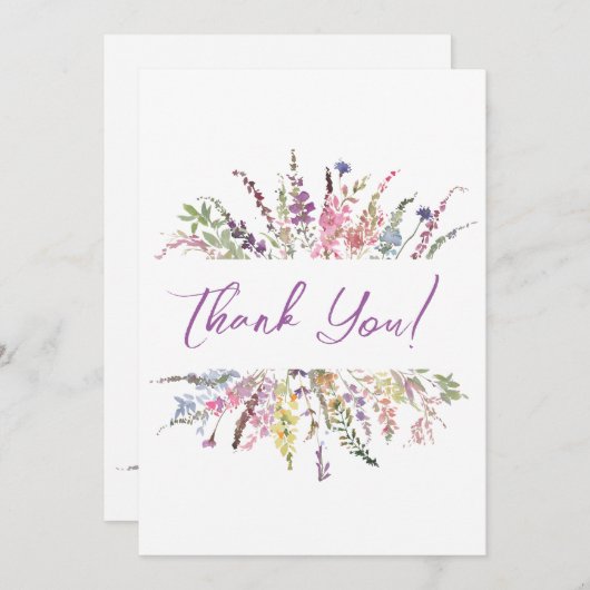 Bloemen Waterverf Wildbloemen Dank u kaart (Voorkant / Achterkant)