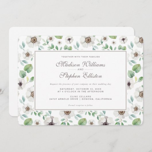 Bloemen Waterverf | Witte anemoon - bruiloft Kaart (Voorkant / Achterkant)