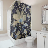 Bloemen  Waterverf: zwarte achtergrond Douchegordijn (In situ)