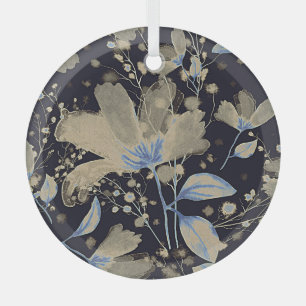 Bloemen Waterverf: zwarte achtergrond Glas Ornament