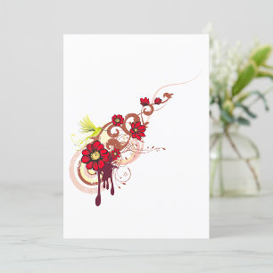Bloemen wervelen met rode bloemen en kolibrie kaart