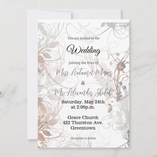 Bloemen wervelingen - bruiloft uitnodiging (Voorkant)