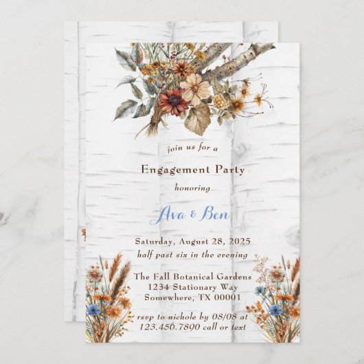 Bloemen White Birch Tree Engagement Party Kaart (Voorkant / Achterkant)