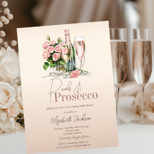 Bloemen Wijn Parels Prosecco Beige Bruiloftsfeest Kaart