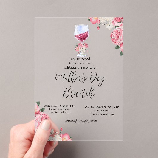 Bloemen Wijnglas Moederdag Brunch Acryl Uitnodigingen (Insitu (Draagbaar))