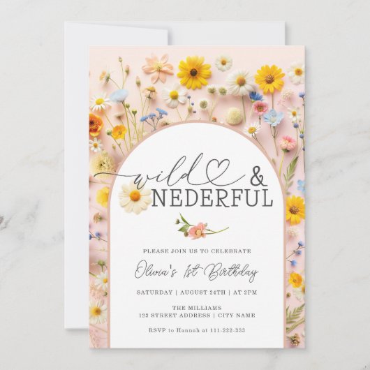 Bloemen Wild & Onederful Meisje 1e Verjaardag Kaart (Voorkant)