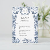 Bloemen Wildflower Blauw en Wit QR code Bruiloft RSVP Kaartje (Staand voorkant)