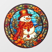 Bloemen Winter Lachende Sneeuwman Faux Glas in loo Raamsticker (Vel)