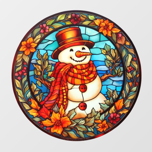 Bloemen Winter Lachende Sneeuwman Faux Glas in loo Raamsticker (Vel)