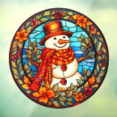 Bloemen Winter Lachende Sneeuwman Faux Glas in loo Raamsticker (Vel 3)
