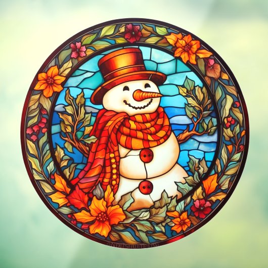Bloemen Winter Lachende Sneeuwman Faux Glas in loo Raamsticker (Vel 3)