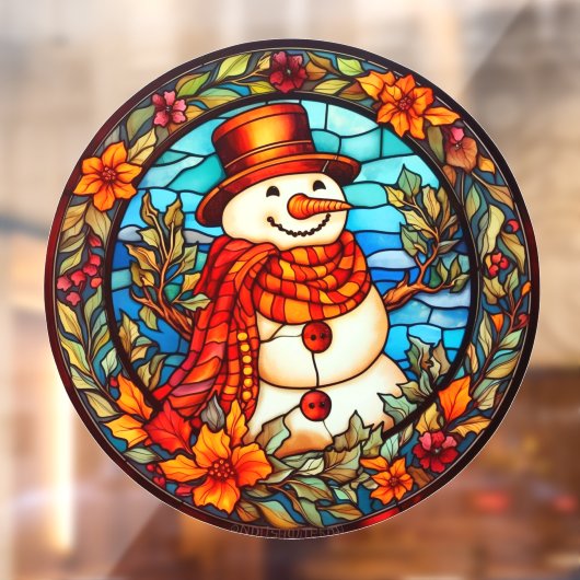 Bloemen Winter Lachende Sneeuwman Faux Glas in loo Raamsticker (Vel 2)