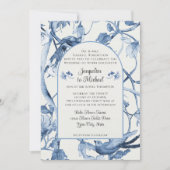 Bloemen Wit en Blauw Chinoiserie Bruiloft Kaart (Voorkant)