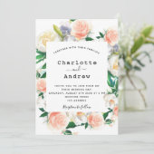 Bloemen wit rose goud roze bruiloft kaart (Staand voorkant)