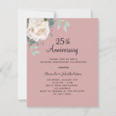 Bloemen wit stoffig roos 25e huwelijksuitnodiging (Voorkant)