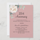 Bloemen wit stoffig roos 25e huwelijksverjaardag kaart (Voorkant)