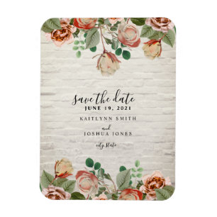 Bloemen witte baksteen bruiloft Save the date Magneet