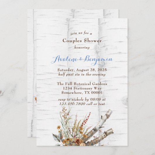 Bloemen Witte Berkenboom Paren Douche Kaart (Voorkant / Achterkant)