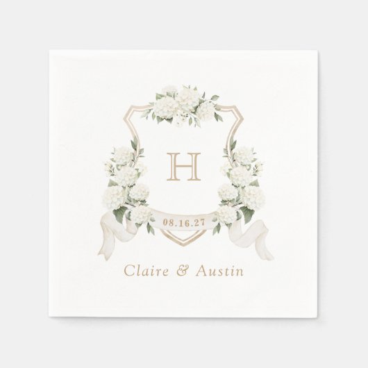 Bloemen Witte Hydrangea Crest Bruiloft Monogram Servet (Voorkant)