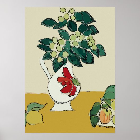 Bloemen, Witte Vaas, na Matisse Poster (Voorkant)