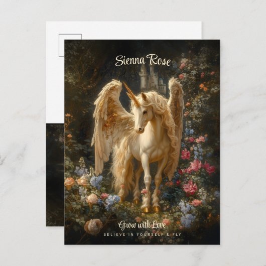 Bloemen Witte Woud Eenhoorn Fantasy Art Briefkaart (Voorkant / Achterkant)