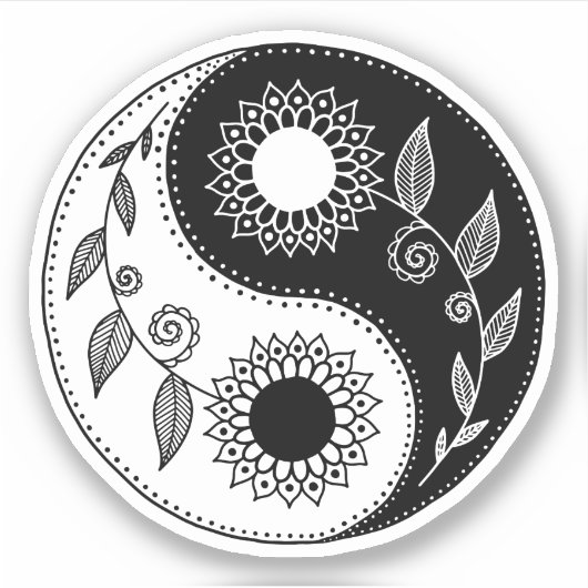 Bloemen yin yang symbool sticker (Voorkant)