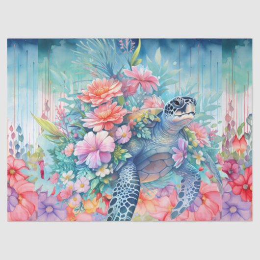 Bloemen Zee Schildpad Decoupage Tissue Paper Tissuepapier (Voorkant)