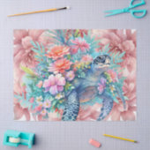 Bloemen Zee Turtle & Pink Flowers Tissuepapier (Craft)