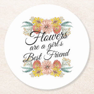 Bloemen zijn een meisje met de beste vrienden van ronde kartonnen onderzetter