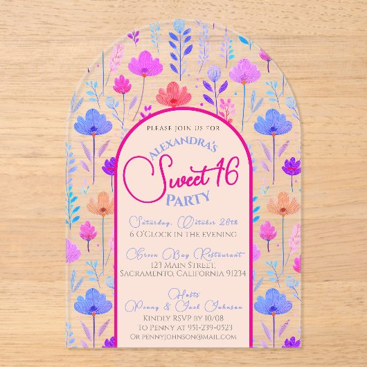 Bloemen zomer zoet zestien uitnodiging transparant acryl uitnodigingen (Voorkant)