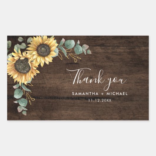 Bloemen Zonnebloem bruiloft rustiek Dank u Rechthoekige Sticker (Voorkant)