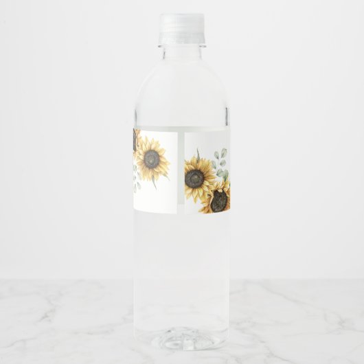 Bloemen Zonnebloem Eucalyptus 60e verjaardag Custo Waterfles Etiket (Achterkant)