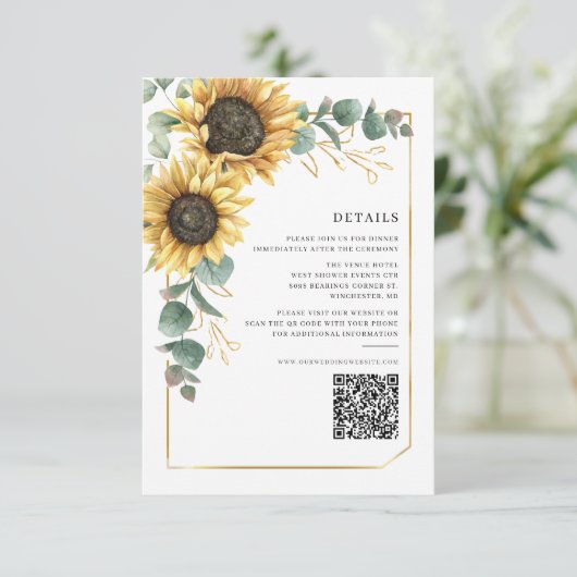 Bloemen Zonnebloem Eucalyptus Bruiloft Details Kaa Kaart (Staand voorkant)