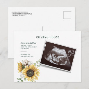 Bloemen Zonnebloem Eucalyptus Sonogram Zwangerscha Aankondigingskaart