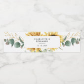 Bloemen Zonnebloem Eucalyptus Waterverf Bruiloft Waterfles Etiket (Enkel label)