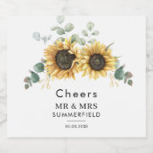 Bloemen Zonnebloem Eucalyptus Waterverf Sparkling Wijnetiket (Enkel label)