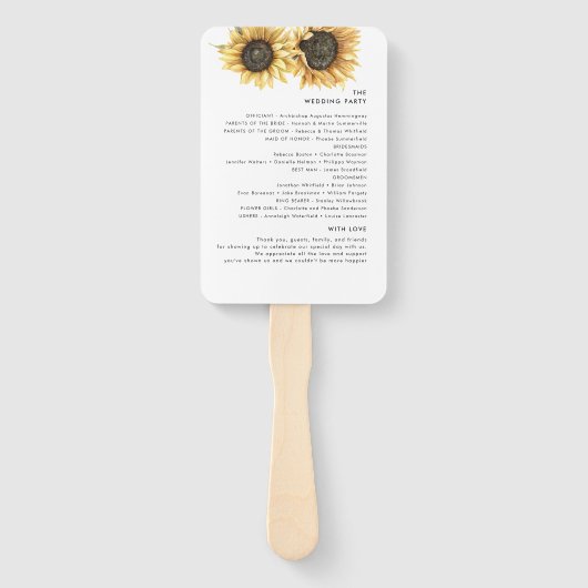Bloemen Zonnebloem groen bruiloft programma Handwaaier (Achterkant)