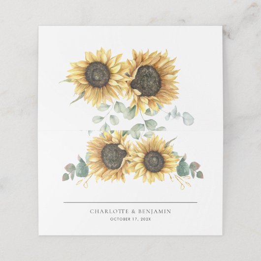 Bloemen Zonnebloem Naam en datum Bruiloft (Buitenkant ongevouwen)