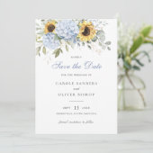 Bloemen Zonnebloemen Blauwe Hydrangea Bruiloft Ops Kaart (Staand voorkant)