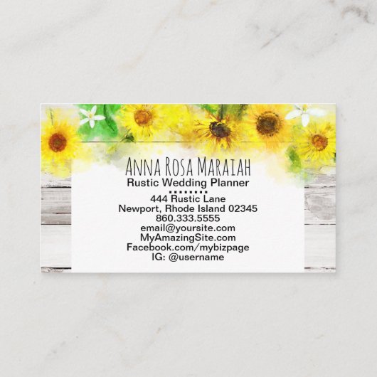 Bloemen Zonnebloemen Citroen Rustiek Oud Hout Visitekaartje (Achterkant)
