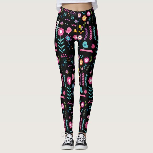 Bloemen - Zwart - Emo - Leggings (Voorkant)