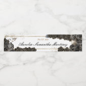 Bloemen Zwart en Goud Quinceañera Thema Waterfles Etiket (Enkel label)