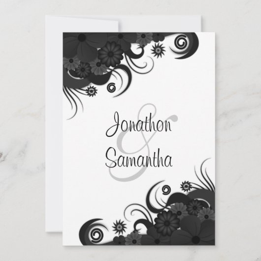 Bloemen Zwart en Wit 5" x 7" Bruiloft uitnodiginge Kaart (Achterkant)