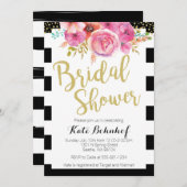 Bloemen Zwart en Wit Bruids Douche Uitnodiging (Voorkant / Achterkant)