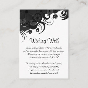 Bloemen Zwart en Wit Bruiloft Wishing Well Informatiekaartje